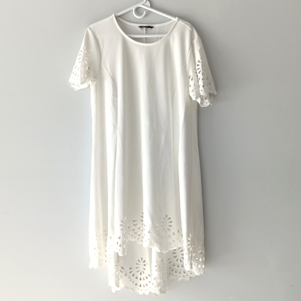 Shein Curve Short-Sleeved Dress Cut-Out Detail A-Line Shift Ivory White Size 2XL